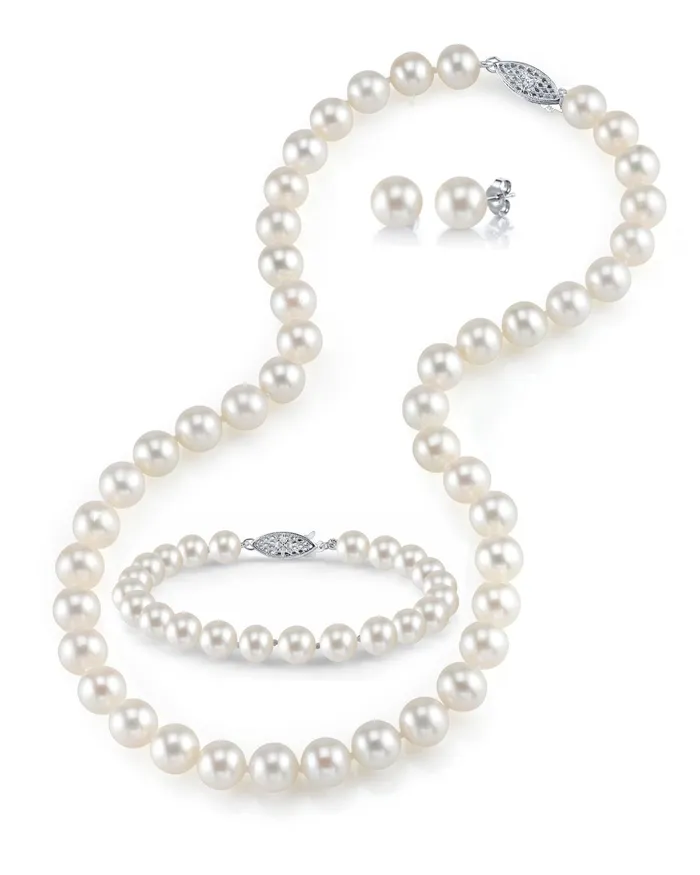 spt Bracelets 8085mm Freshwater Pearl Necklace Bracelet Earrings