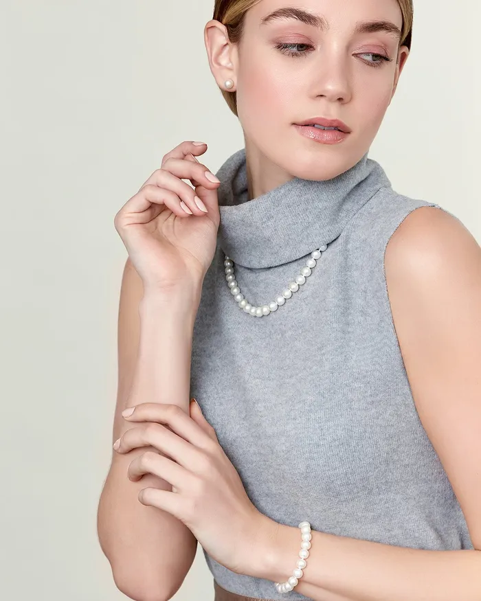 spt Bracelets 8085mm Freshwater Pearl Necklace Bracelet Earrings