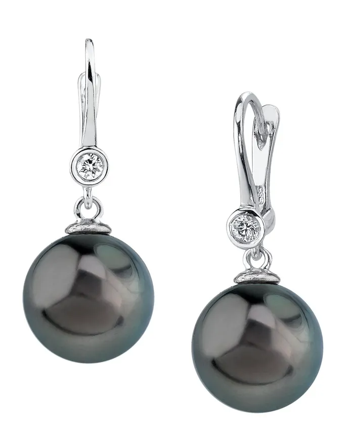 spt Earrings Black Tahitian Pearl Diamond Bezel Dangle Earrings