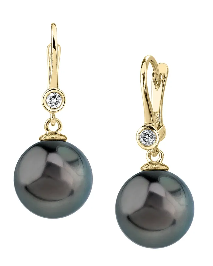 spt Earrings Black Tahitian Pearl Diamond Bezel Dangle Earrings