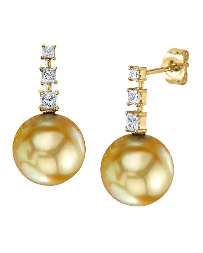 spt Earrings Golden South Sea Pearl Diamond VIP Dangle Earrings