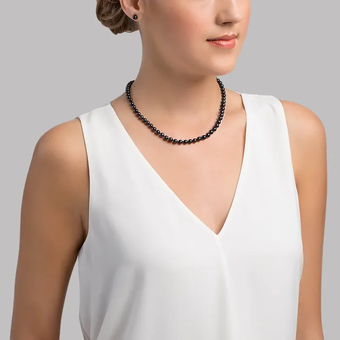 spt Necklaces Black Japanese Akoya Pearl Necklace 5560mm AA Quality