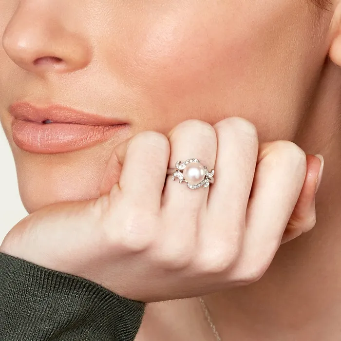 spt Rings Akoya Pearl Diamond Crown Jewel Ring