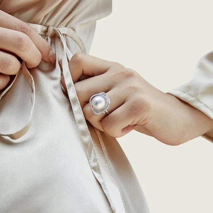 spt Rings White South Sea Pearl Diamond Orion Cocktail Ring