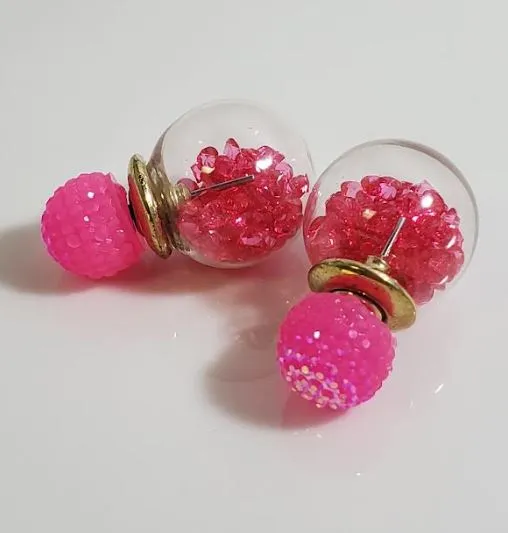 Susan Earrings AZ1448 Iridescent Hot Pink Gem Filled Ball Earrings