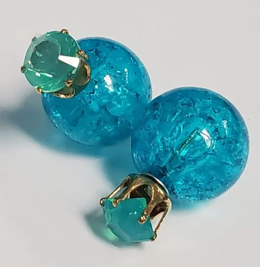 Susan Earrings E471 Blue Ice Breaker Ball Rhinestone Earrings