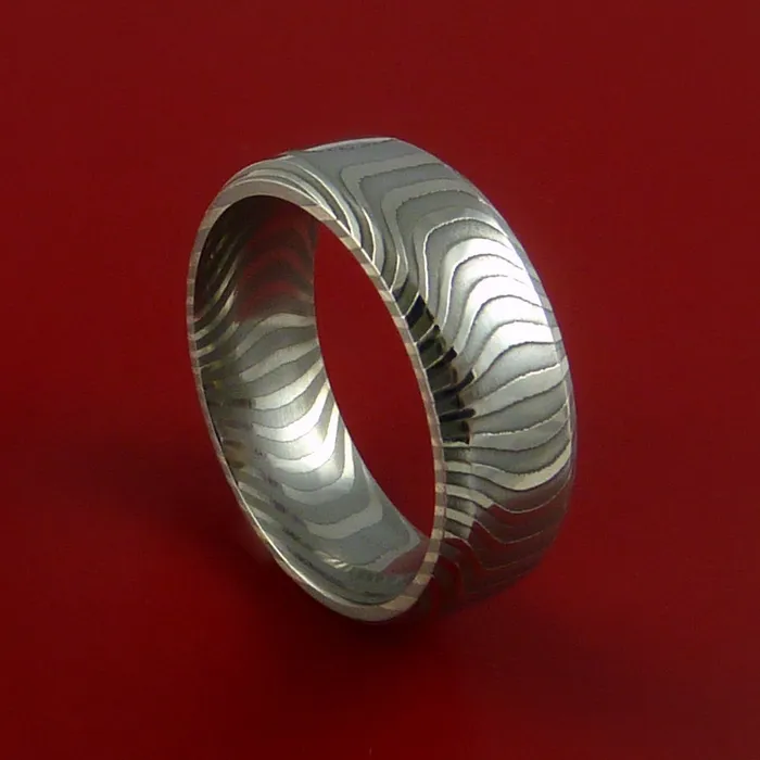 Tiger Damascus Steel Ring Stripe Pattern Wedding Band Lashbrook Rings