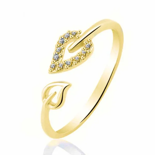 TR60 Gold with Rhinestone Leaf Toe Ring 01 Rings