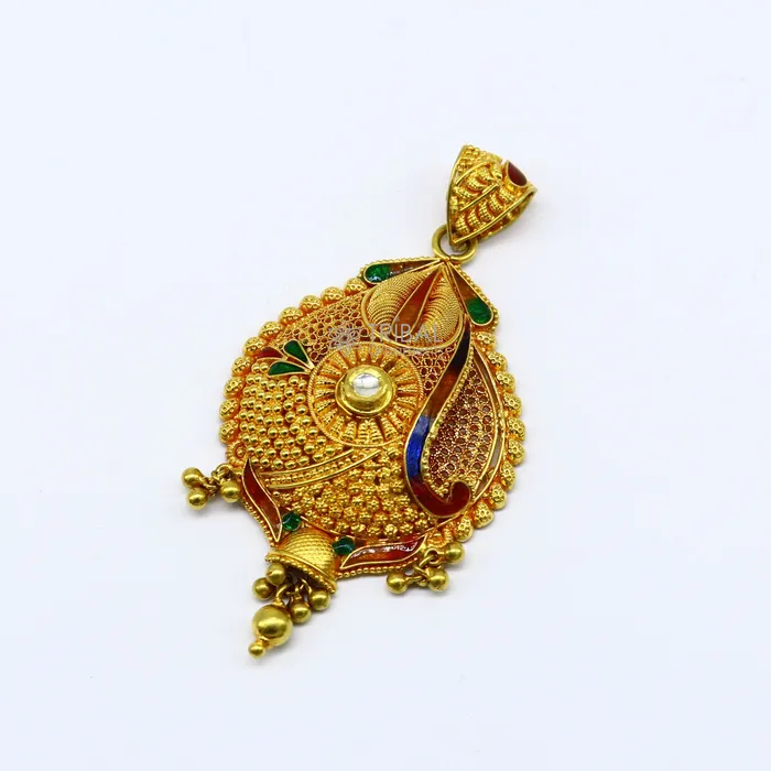 Traditional cultural filigree work trendy 22kt yellow gold handmade unique pendant amazing ethnic brides pendant jewelry gp23 TRIBAL ORNAMENTS Necklaces