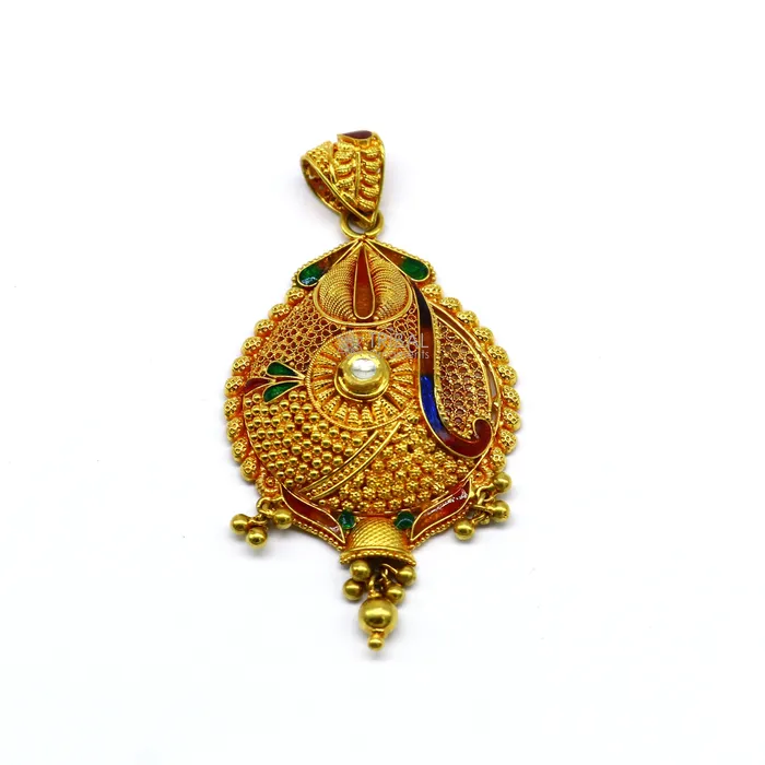 Traditional cultural filigree work trendy 22kt yellow gold handmade unique pendant amazing ethnic brides pendant jewelry gp23 TRIBAL ORNAMENTS Necklaces