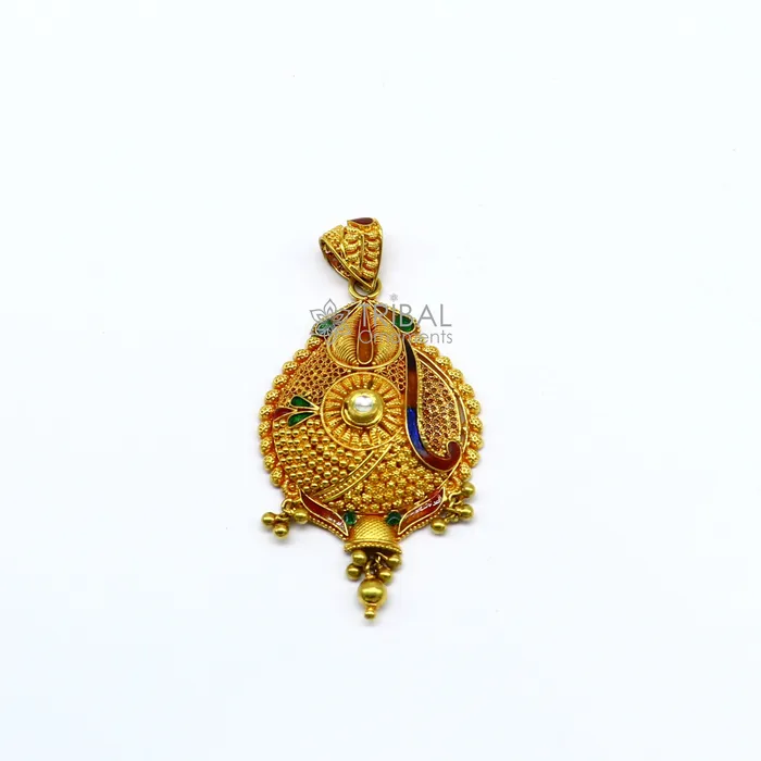 Traditional cultural filigree work trendy 22kt yellow gold handmade unique pendant amazing ethnic brides pendant jewelry gp23 TRIBAL ORNAMENTS Necklaces
