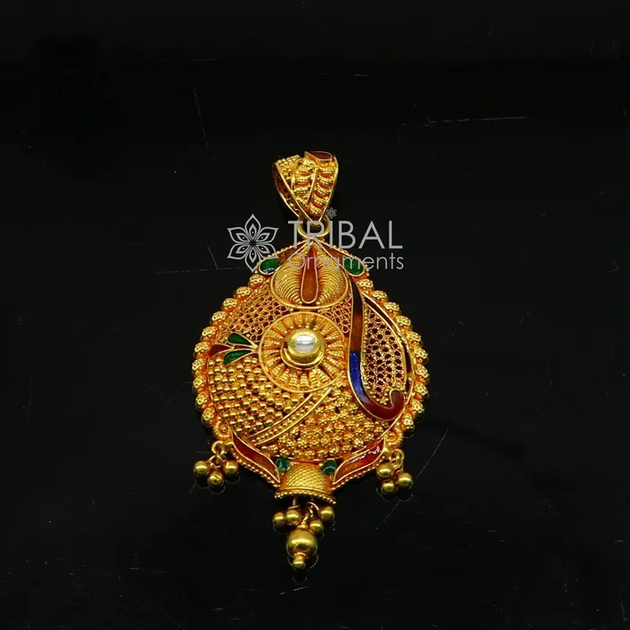 Traditional cultural filigree work trendy 22kt yellow gold handmade unique pendant amazing ethnic brides pendant jewelry gp23 TRIBAL ORNAMENTS Necklaces