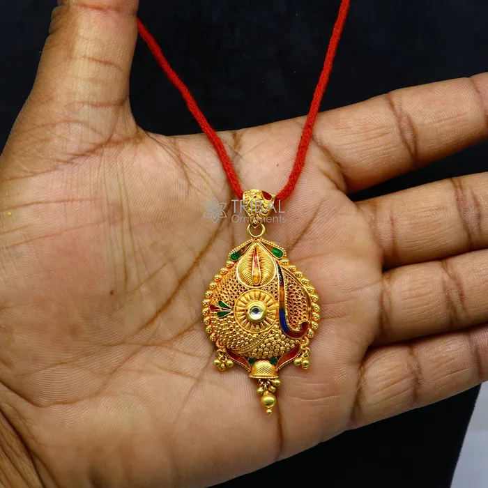 Traditional cultural filigree work trendy 22kt yellow gold handmade unique pendant amazing ethnic brides pendant jewelry gp23 TRIBAL ORNAMENTS Necklaces