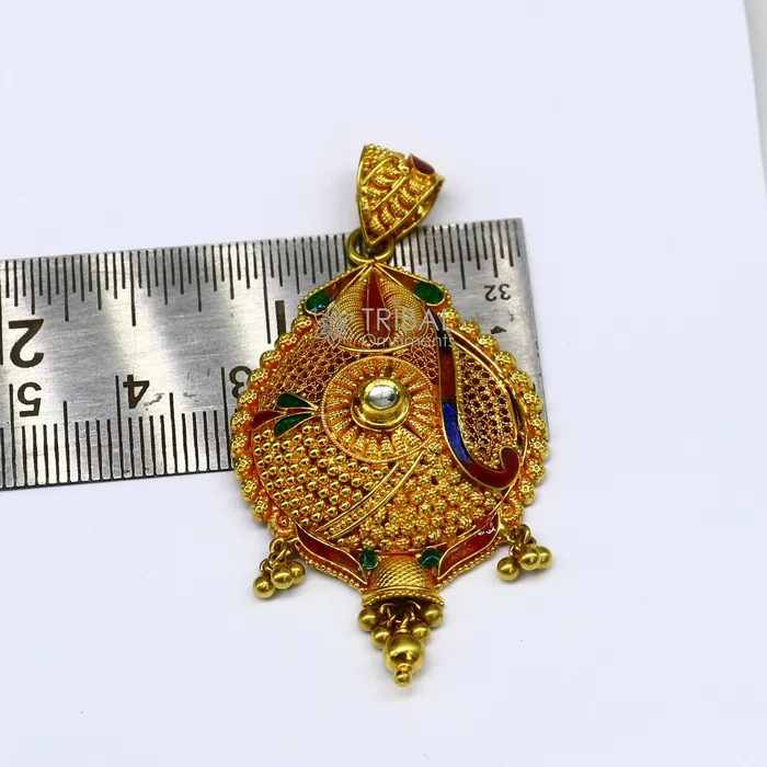 Traditional cultural filigree work trendy 22kt yellow gold handmade unique pendant amazing ethnic brides pendant jewelry gp23 TRIBAL ORNAMENTS Necklaces
