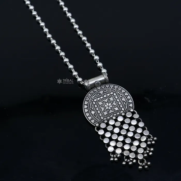 TRIBAL ORNAMENTS 30 925 sterling silver handmade 4mm beaded long necklace with unique design traditional cultural functional charm necklace jewelry Set702 Necklaces TRIBAL ORNAMENTS 30 925 sterling silver handmade 4mm beaded long necklace with unique design traditional cultural functional charm necklace jewelry Set702 Necklaces