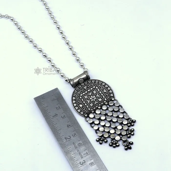 TRIBAL ORNAMENTS 30 925 sterling silver handmade 4mm beaded long necklace with unique design traditional cultural functional charm necklace jewelry Set702 Necklaces TRIBAL ORNAMENTS 30 925 sterling silver handmade 4mm beaded long necklace with unique design traditional cultural functional charm necklace jewelry Set702 Necklaces