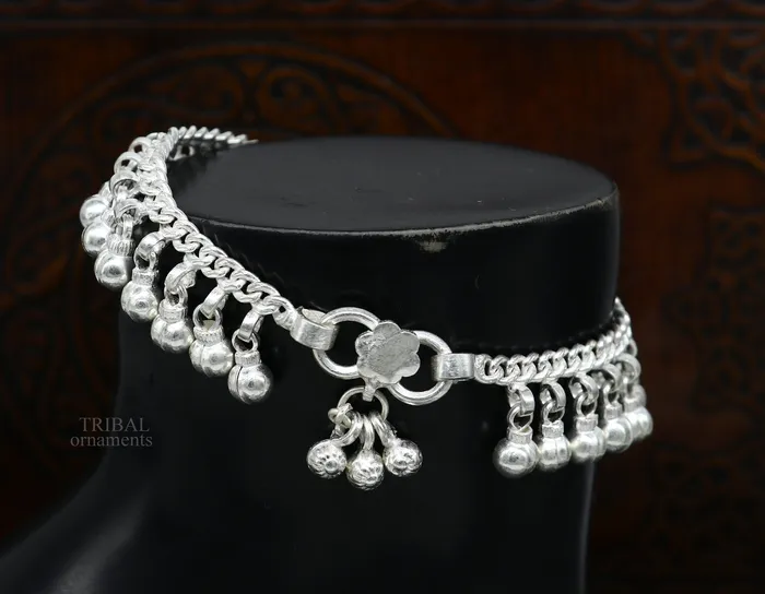 TRIBAL ORNAMENTS 8 Vintage style sterling silver handmade solid chain ankle bracelet with amazing noisy jingle bells belly girls genuine jewelry ank450 Bracelets TRIBAL ORNAMENTS 8 Vintage style sterling silver handmade solid chain ankle bracelet with amazing noisy jingle bells belly girls genuine jewelry ank450 Bracelets