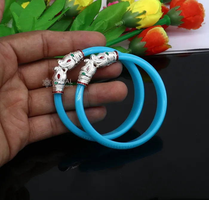 TRIBAL ORNAMENTS 925 sterling silver amazing Vintage Gajmukhi elephant face design bangle bracelet all sizes cultural trendy jewelry Rajputi jewelry nba405 Bracelets