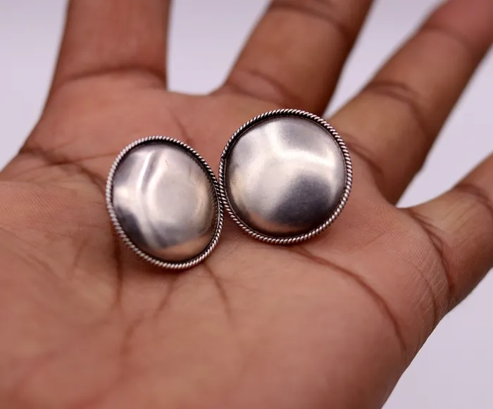 TRIBAL ORNAMENTS 925 sterling silver gorgeous plain stud earring tribal jewelry fabulous gifting stud jewelry oxidized jewelry from india s507 Earrings