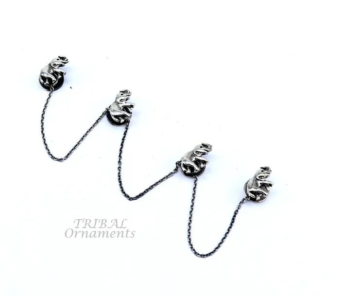 TRIBAL ORNAMENTS 925 Sterling silver handmade amazing unique elephant shape ethnic style design buttons for mens kurta best gifting accessories btn15 Rings