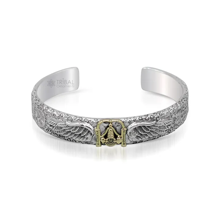 TRIBAL ORNAMENTS 925 sterling silver handmade Feather design lord Venkateshwara Tirupati Balaji adjustable bangle bracelet kada unisex jewelry cuff220 Bracelets TRIBAL ORNAMENTS 925 sterling silver handmade Feather design lord Venkateshwara Tirupati Balaji adjustable bangle bracelet kada unisex jewelry cuff220 Bracelets