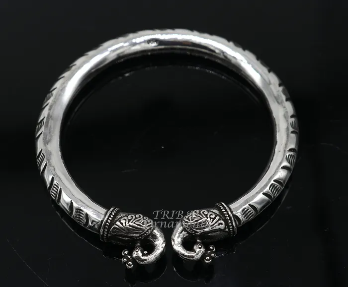 TRIBAL ORNAMENTS 925 sterling silver handmade gorgeous vintage peacock design bangle bracelet kada unisex customized personalized hiphop jewelry nsk618 Bracelets