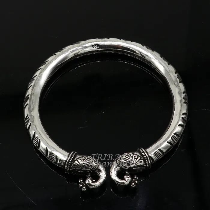 TRIBAL ORNAMENTS 925 sterling silver handmade gorgeous vintage peacock design bangle bracelet kada unisex customized personalized hiphop jewelry nsk618 Bracelets