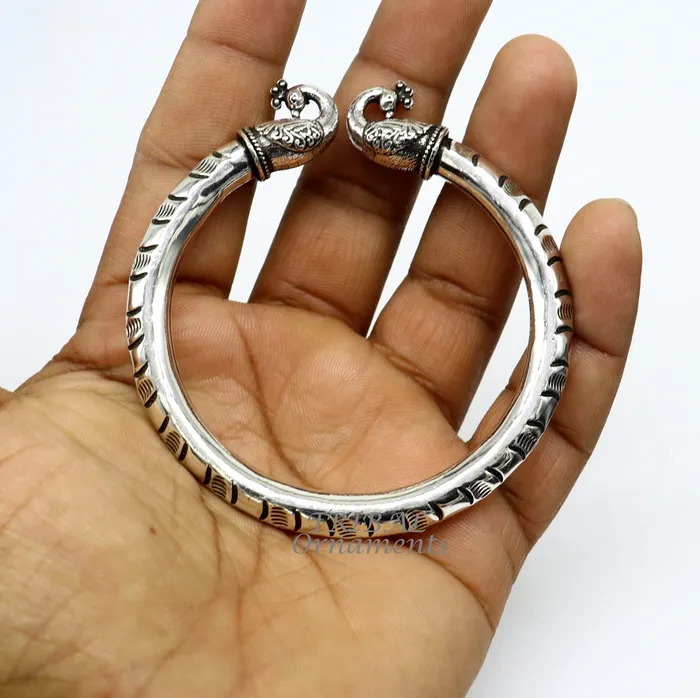 TRIBAL ORNAMENTS 925 sterling silver handmade gorgeous vintage peacock design bangle bracelet kada unisex customized personalized hiphop jewelry nsk618 Bracelets