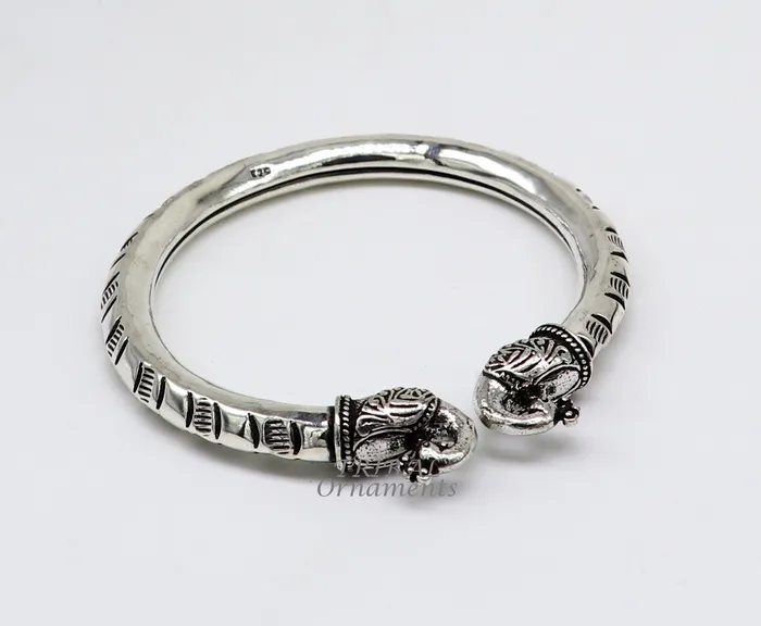 TRIBAL ORNAMENTS 925 sterling silver handmade gorgeous vintage peacock design bangle bracelet kada unisex customized personalized hiphop jewelry nsk618 Bracelets