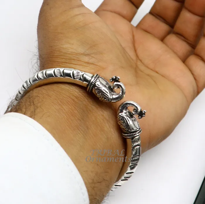 TRIBAL ORNAMENTS 925 sterling silver handmade gorgeous vintage peacock design bangle bracelet kada unisex customized personalized hiphop jewelry nsk618 Bracelets