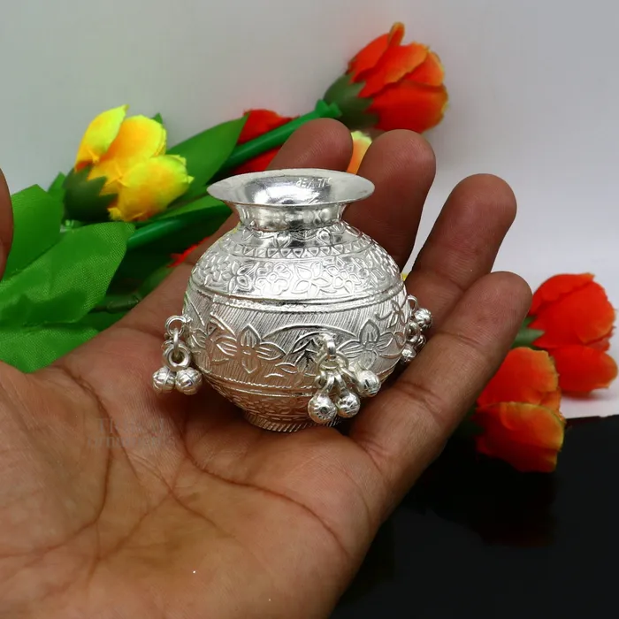 TRIBAL ORNAMENTS 925 sterling silver handmade plain small Kalash or pot unique special silver puja article water or milk kalash pot india su703 Rings