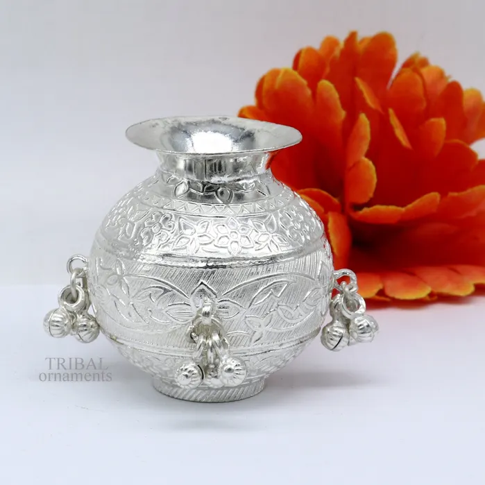 TRIBAL ORNAMENTS 925 sterling silver handmade plain small Kalash or pot unique special silver puja article water or milk kalash pot india su703 Rings