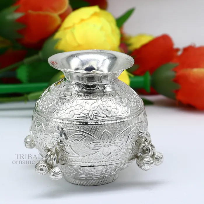 TRIBAL ORNAMENTS 925 sterling silver handmade plain small Kalash or pot unique special silver puja article water or milk kalash pot india su703 Rings