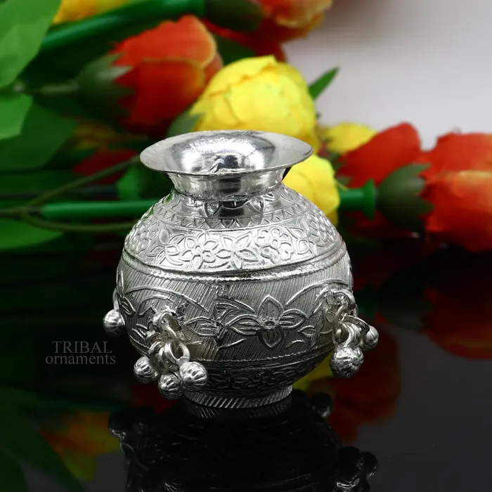 TRIBAL ORNAMENTS 925 sterling silver handmade plain small Kalash or pot unique special silver puja article water or milk kalash pot india su703 Rings