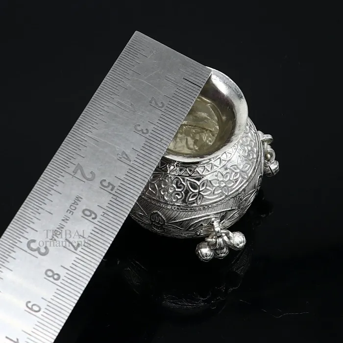 TRIBAL ORNAMENTS 925 sterling silver handmade plain small Kalash or pot unique special silver puja article water or milk kalash pot india su703 Rings