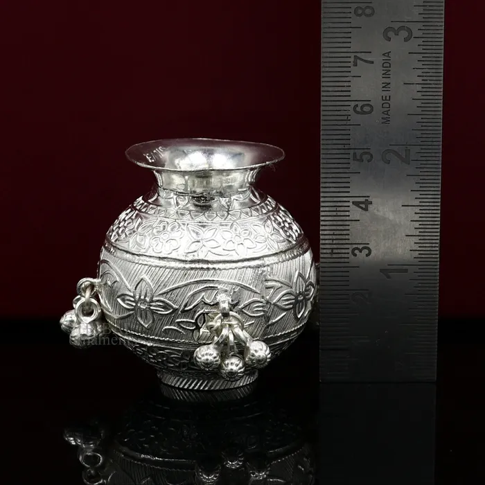 TRIBAL ORNAMENTS 925 sterling silver handmade plain small Kalash or pot unique special silver puja article water or milk kalash pot india su703 Rings