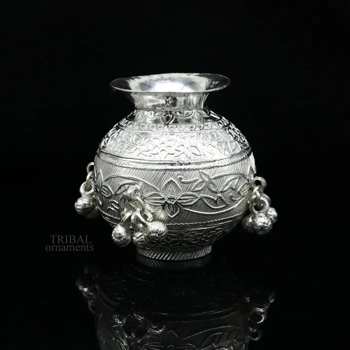TRIBAL ORNAMENTS 925 sterling silver handmade plain small Kalash or pot unique special silver puja article water or milk kalash pot india su703 Rings