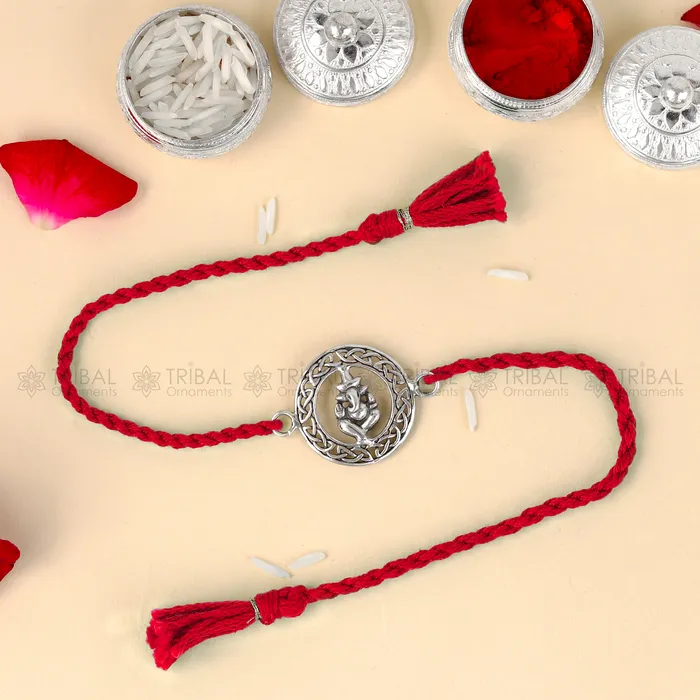 TRIBAL ORNAMENTS 925 Sterling silver Lord Ganesha design pendant Rakhi bracelet Rakshabandhan festival rk325 Bracelets TRIBAL ORNAMENTS 925 Sterling silver Lord Ganesha design pendant Rakhi bracelet Rakshabandhan festival rk325 Bracelets
