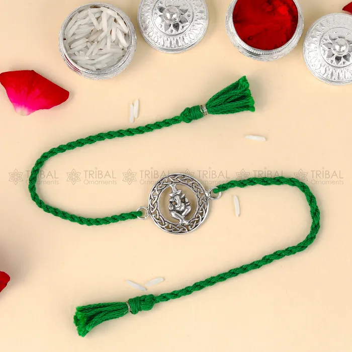 TRIBAL ORNAMENTS 925 Sterling silver Lord Ganesha design pendant Rakhi bracelet Rakshabandhan festival rk325 Bracelets TRIBAL ORNAMENTS 925 Sterling silver Lord Ganesha design pendant Rakhi bracelet Rakshabandhan festival rk325 Bracelets