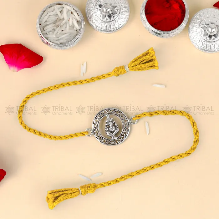 TRIBAL ORNAMENTS 925 Sterling silver Lord Ganesha design pendant Rakhi bracelet Rakshabandhan festival rk325 Bracelets TRIBAL ORNAMENTS 925 Sterling silver Lord Ganesha design pendant Rakhi bracelet Rakshabandhan festival rk325 Bracelets