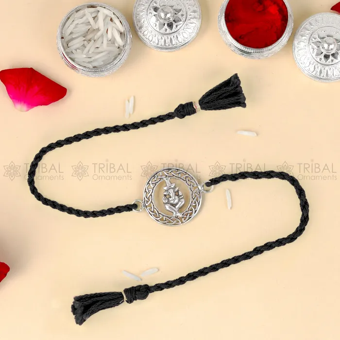 TRIBAL ORNAMENTS 925 Sterling silver Lord Ganesha design pendant Rakhi bracelet Rakshabandhan festival rk325 Bracelets TRIBAL ORNAMENTS 925 Sterling silver Lord Ganesha design pendant Rakhi bracelet Rakshabandhan festival rk325 Bracelets