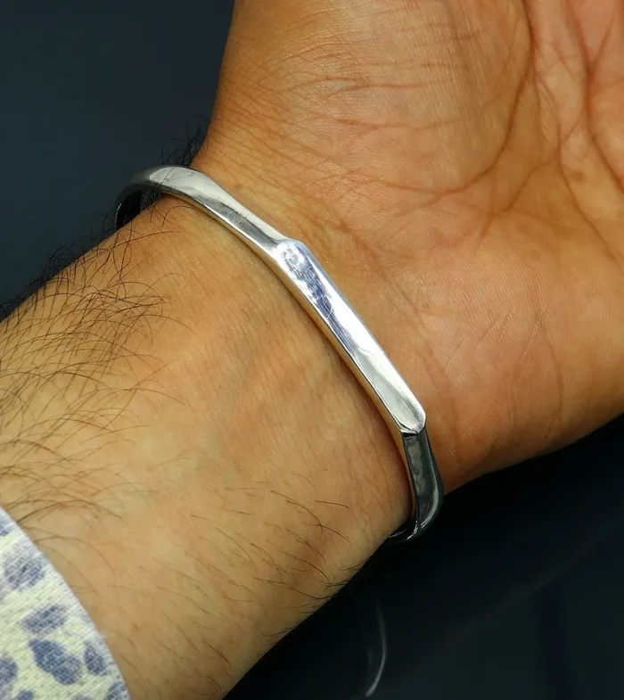 TRIBAL ORNAMENTS 925 sterling silver plain shiny bright bangle bracelet kada excellent personalized gifting adjustable fancy bangle mens or girls cuff65 Bracelets