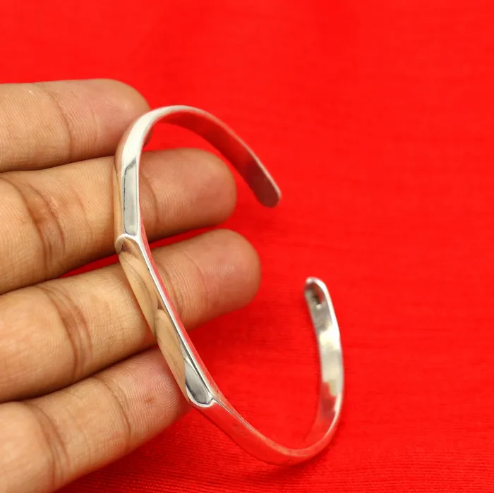 TRIBAL ORNAMENTS 925 sterling silver plain shiny bright bangle bracelet kada excellent personalized gifting adjustable fancy bangle mens or girls cuff65 Bracelets