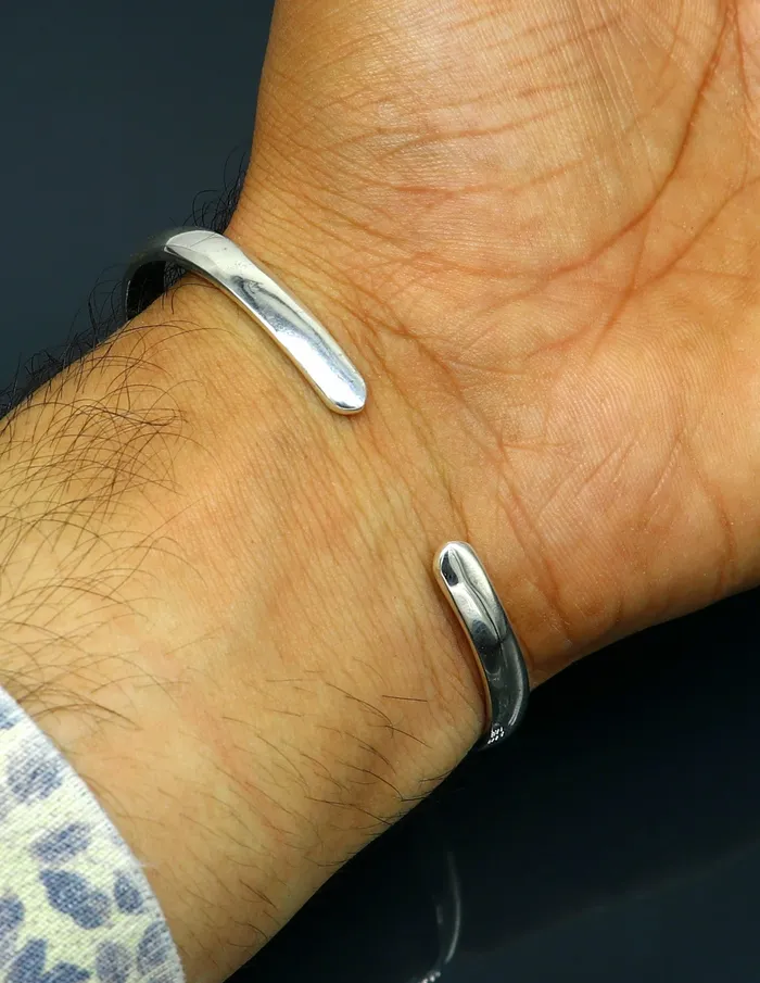 TRIBAL ORNAMENTS 925 sterling silver plain shiny bright bangle bracelet kada excellent personalized gifting adjustable fancy bangle mens or girls cuff65 Bracelets