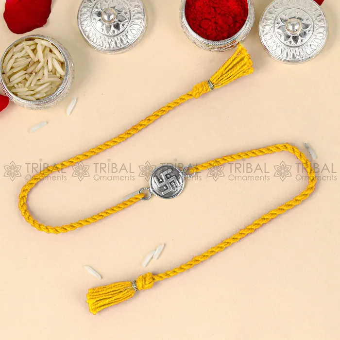 TRIBAL ORNAMENTS 925 Sterling silver Swashtik design pendant Rakhi bracelet Rakshabandhan festival rk321 Bracelets TRIBAL ORNAMENTS 925 Sterling silver Swashtik design pendant Rakhi bracelet Rakshabandhan festival rk321 Bracelets