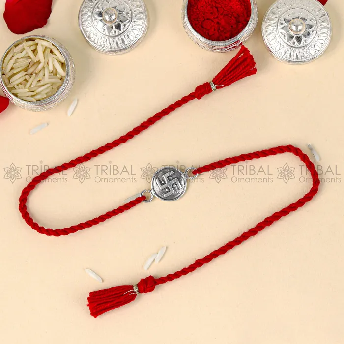 TRIBAL ORNAMENTS 925 Sterling silver Swashtik design pendant Rakhi bracelet Rakshabandhan festival rk321 Bracelets TRIBAL ORNAMENTS 925 Sterling silver Swashtik design pendant Rakhi bracelet Rakshabandhan festival rk321 Bracelets