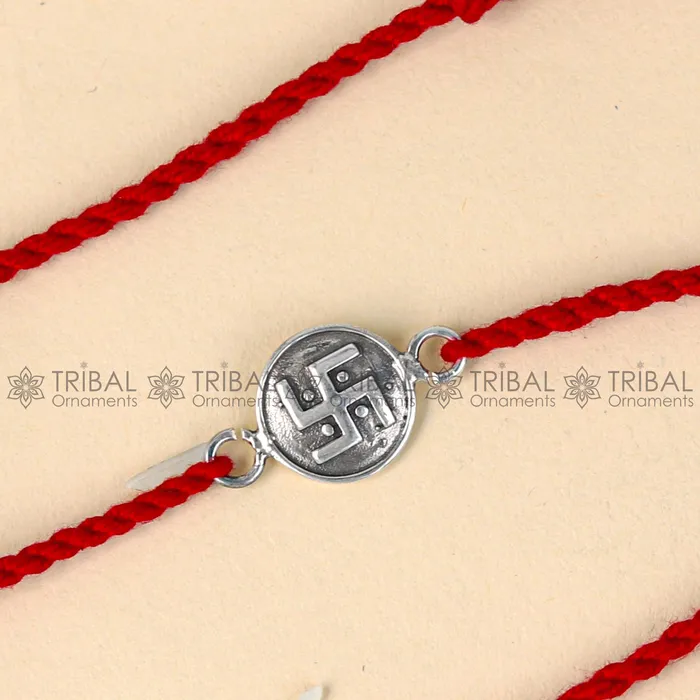 TRIBAL ORNAMENTS 925 Sterling silver Swashtik design pendant Rakhi bracelet Rakshabandhan festival rk321 Bracelets TRIBAL ORNAMENTS 925 Sterling silver Swashtik design pendant Rakhi bracelet Rakshabandhan festival rk321 Bracelets