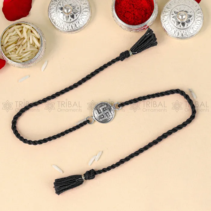 TRIBAL ORNAMENTS 925 Sterling silver Swashtik design pendant Rakhi bracelet Rakshabandhan festival rk321 Bracelets TRIBAL ORNAMENTS 925 Sterling silver Swashtik design pendant Rakhi bracelet Rakshabandhan festival rk321 Bracelets