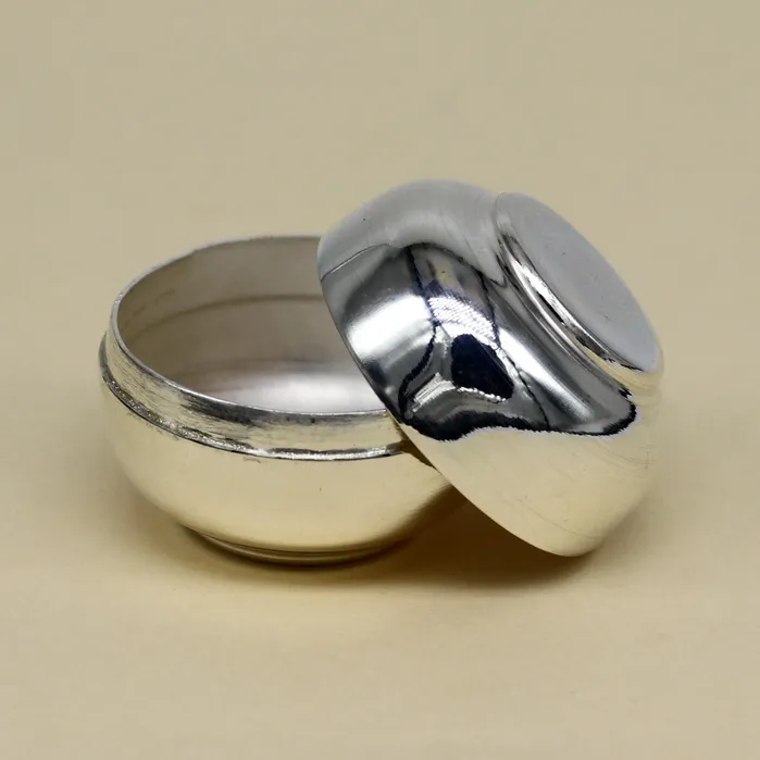 TRIBAL ORNAMENTS 999 fine silver handmade gorgeous small idols Prasad box trinket box container box brides Sindur box solid silver article utensil sv185 Necklaces