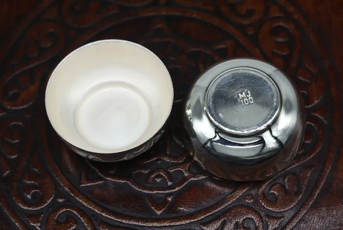 TRIBAL ORNAMENTS 999 fine silver handmade gorgeous small idols Prasad box trinket box container box brides Sindur box solid silver article utensil sv185 Necklaces
